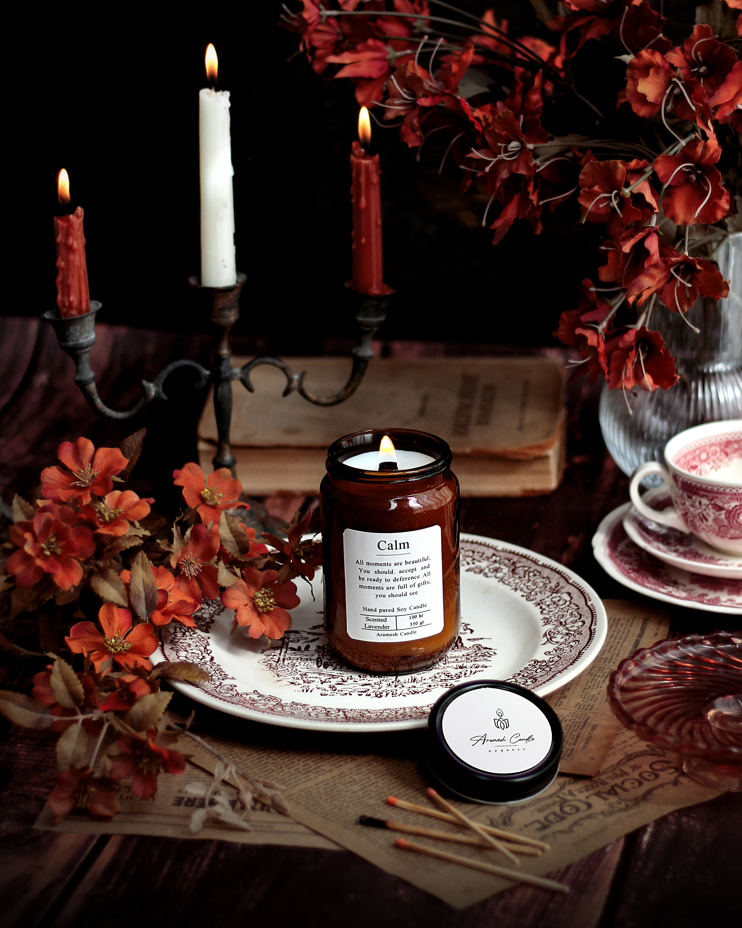 ست شمع کافی بار کارما با شمع شیشه‌ای و دکور مینیمال برای کنج قهوه خانگی آرامش